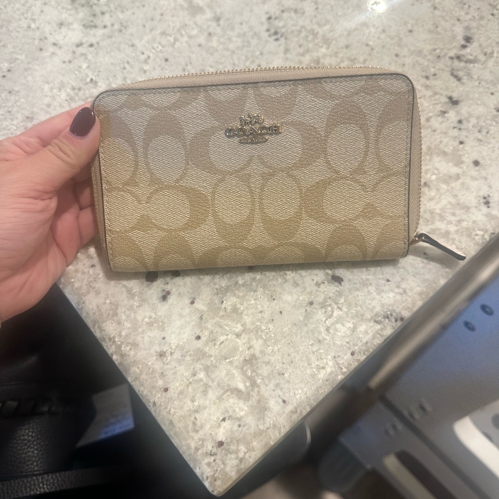 Coach Beige Signature Zip Wallet